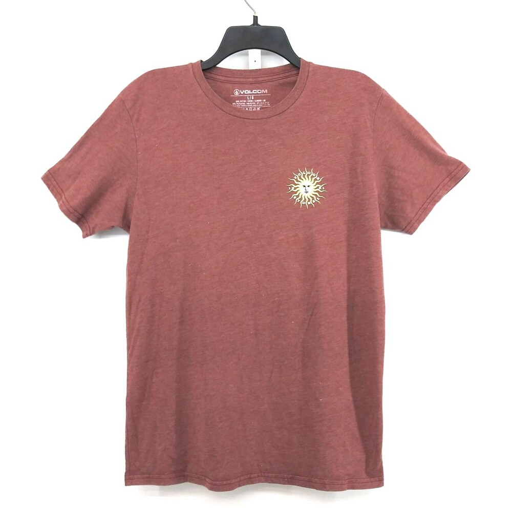Volcom Shirt Men Size L Heathered Red Short Sleeve Sun Print Crew Neck Top